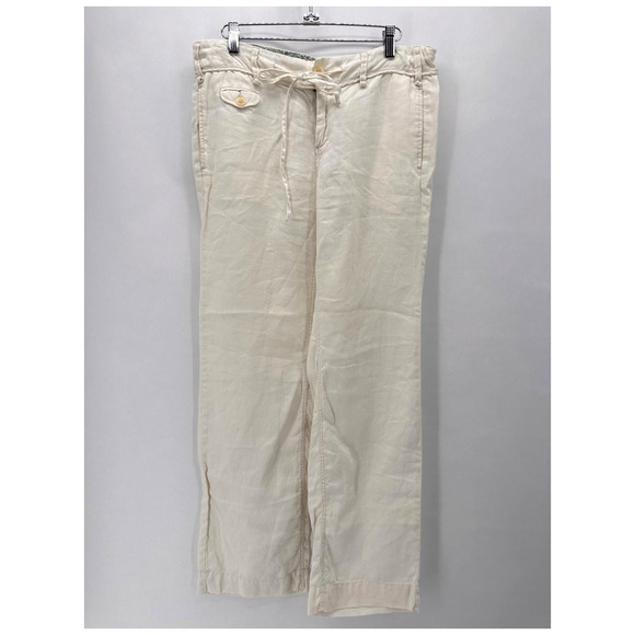 G1 Goods Linen Pants Womens 6 Ivory Straight Leg Yacht Old Money Coastal Preppy - Picture 1 of 11
